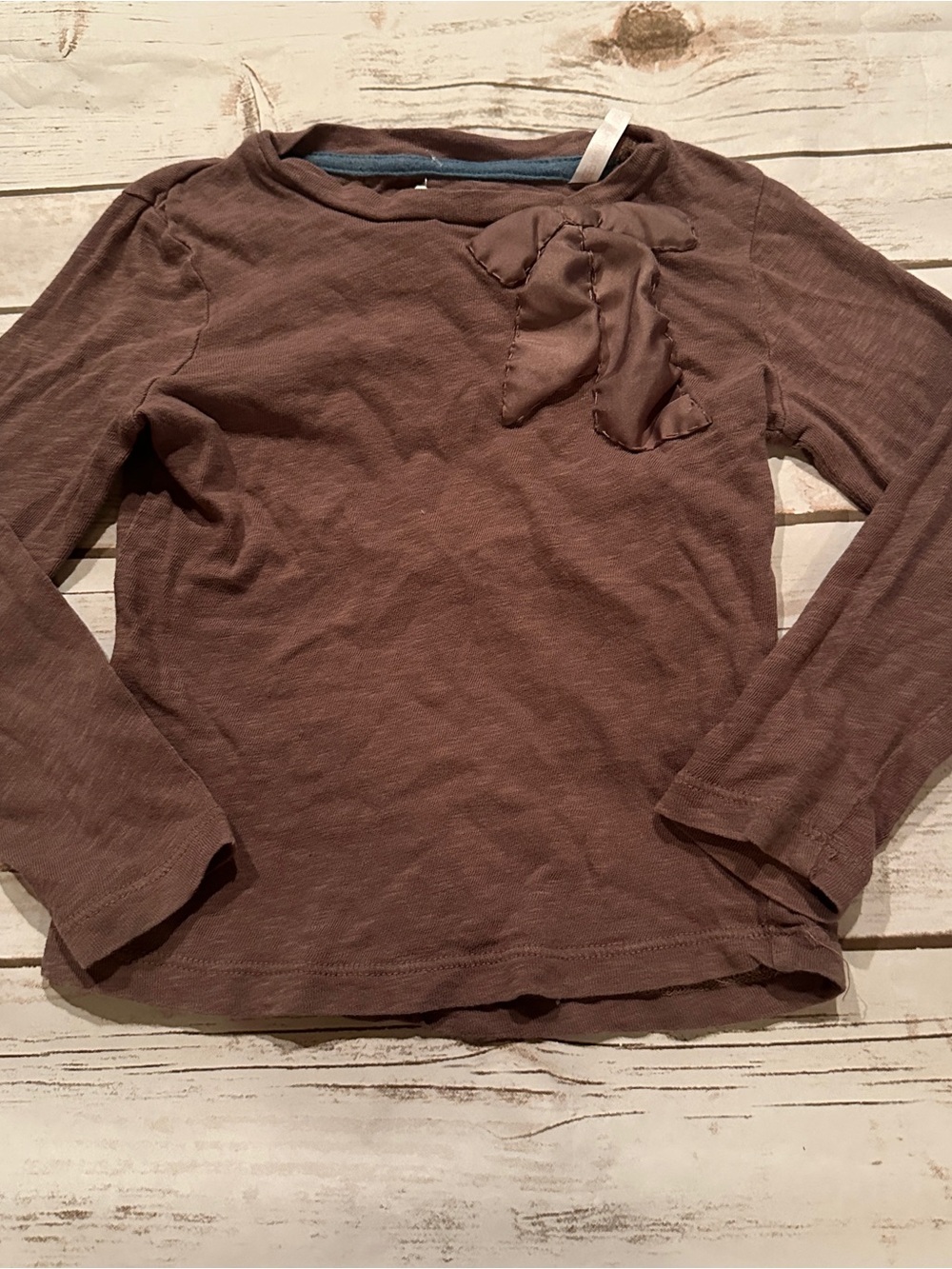 Joules Brown long sleeve shirt with bow detail, size 4y vguc